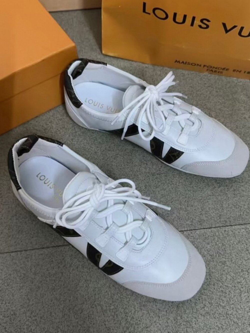 Louis Vuitton White Leather & Monogram Canvas Sneakers - Women’s Size 37